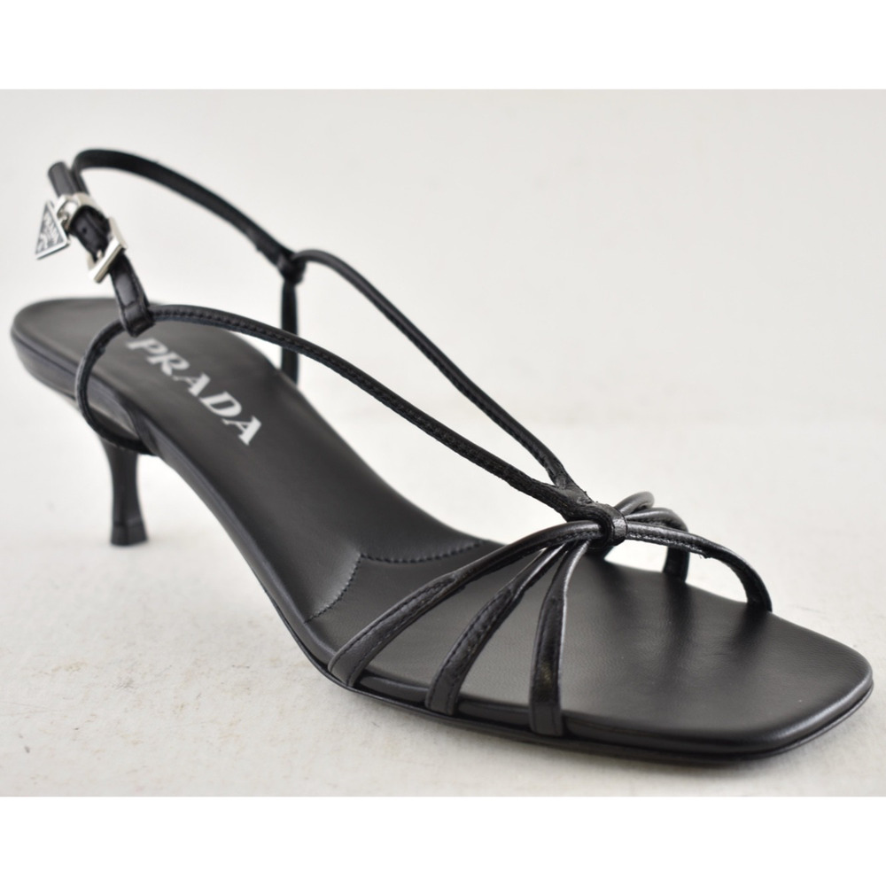 Prada Capretto Strappy 55mm Black Leather Slingback Sandal Mule Kitten Heel 36.5 - Picture 6 of 16